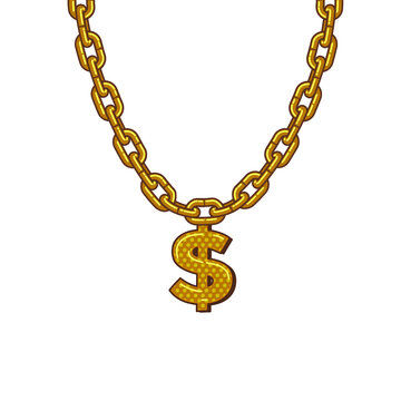 golden chain with dollar symbol. isolated on white background vector graphics art. Design for stickers, logo, web and mobile app. 