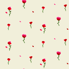 Roses pixel art style seamless fashion trend pattern fabric textures, pixel art vector illustration. Design for web and mobile app.
