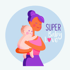 Mother and child, babysitter nanny isolated vector illustration. Happy mothers day greeting card design. Design for stickers, logo, web and mobile app.