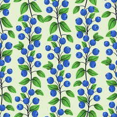 Vector seamless pattern with vertical blueberry twigs; for greeting cards, wrapping paper, invitations, posters, banners.