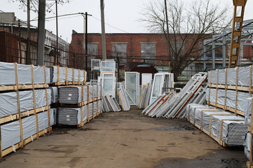 Pvc profile outdoor warehouse. Industrial concept.