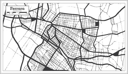 Ferrara Italy City Map in Black and White Color in Retro Style. Outline Map.