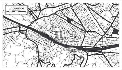 Florence Italy City Map in Black and White Color in Retro Style. Outline Map.