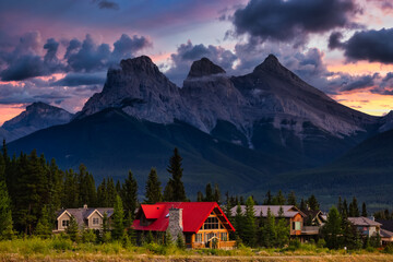 Beautiful view of Residential Homes with Canadian Rocky Mountains in the background. Colorful...