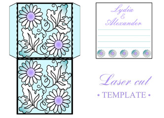 Envelope for invitations or greetings. Postcard with a decorative pattern. Template for laser cutting.