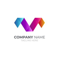 Letter V and letter M, VM, MV, modern 3d gradient vibrant color logo template