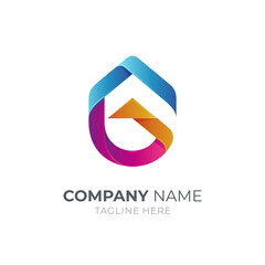 Initial letter G logo with house roof in 3d gradient vibrant color concept