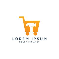 shopping and hammer negative space logo design