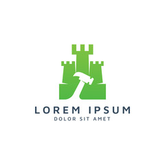 castle and hammer negative space logo design