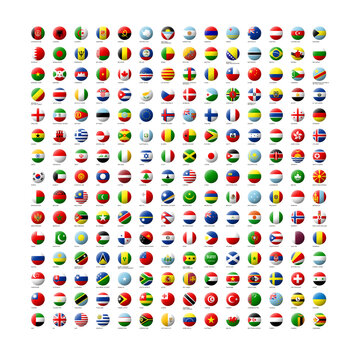 世界の国旗アイコンのセット　球体型