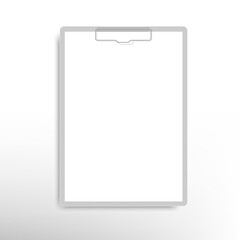 Realistic clipboard folder with blank white sheet of paper. Vector.