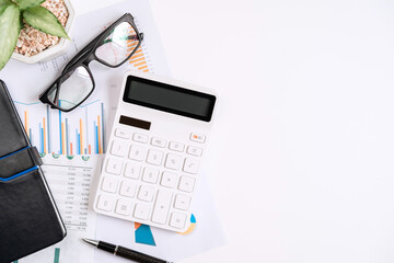 Desk office business financial accounting calculate with copy space