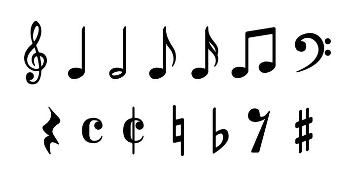 音符 音 イラスト アイコン ベクター マーク 記号 デザイン 素材 かわいい 音楽 ミュージック シンプル シンボル 白バック 図形 クリップアート 楽譜 黒 白黒 白 線 曲 演奏 歌 芸術 ト音記号 グラフィック リズム 音楽