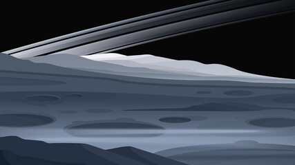 Alien planet landscape, vector space background. Fantasy planet surface with mountains and meteor impact craters. © NMacTavish