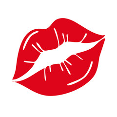 Red lips isolated on a white background. Vector flat illustration. Design for Valentine's Day, greeting cards, t-shirts, stickers