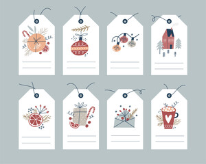 Christmas and New Year tags collection. Gift cards for winter holidays. Vector illustration