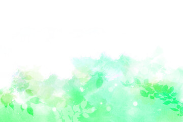 Fototapeta premium 新緑をイメージした葉のシルエット（背景は水彩タッチ） 