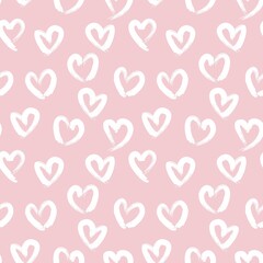 Pink Heart shaped brush stroke seamless pattern background