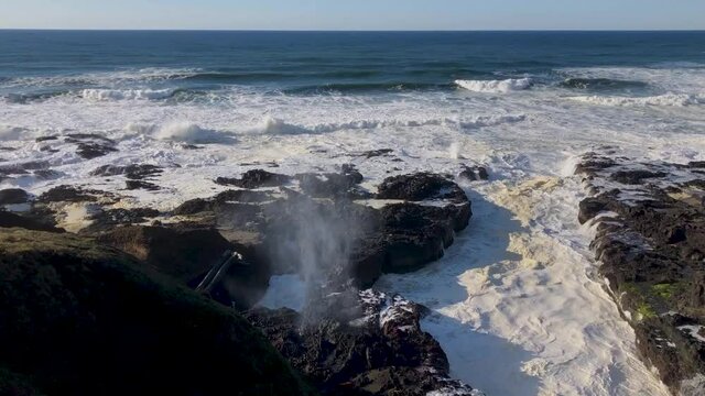 Cooks Chasm and Spouting Horn from above Oregon Coast