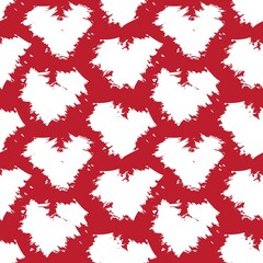 Red Heart shaped brush stroke seamless pattern background