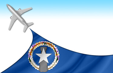 Fototapeta na wymiar 3d illustration plane with Northern Mariana Islands flag background for business and travel design