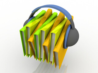 3d rendering students education book connected headphone
