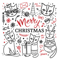 SITTING CATS Hand Drawn Children Sketch Vector Illustration Set