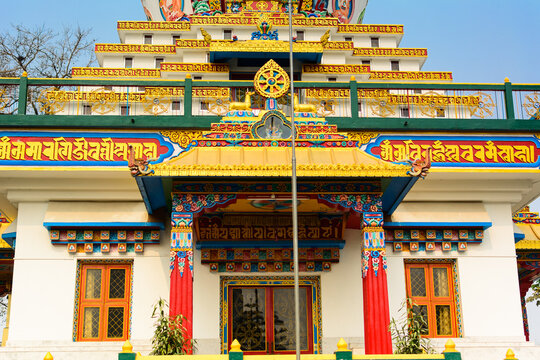 The colorful architecture of buddhist Salugara monastery for situated in Siliguri in West Bengal