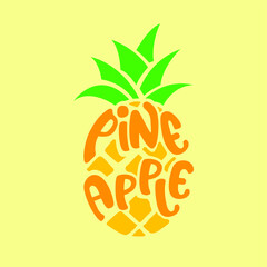 illustration of a pineapple, pineapple font style, fun writing style