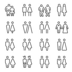 Toilet, Restroom icon illustration vector set. Contains such icon as WC door, couple, men, women, gender and more. Expanded Stroke