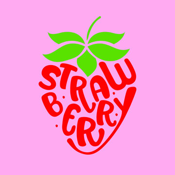 vector strawberry icon, strawberry font style, fun writing style, typography illustration strawberry