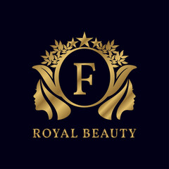 letter F with ladies face luxurious alphabet for bridal, wedding, beauty care logo, personal branding image, make up artist, or any other royal brand and company