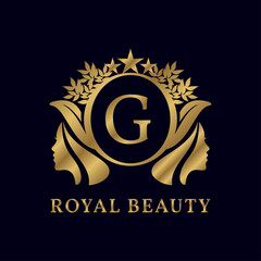 letter G with ladies face luxurious alphabet for bridal, wedding, beauty care logo, personal branding image, make up artist, or any other royal brand and company
