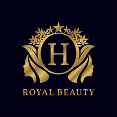 letter H with ladies face luxurious alphabet for bridal, wedding, beauty care logo, personal branding image, make up artist, or any other royal brand and company
