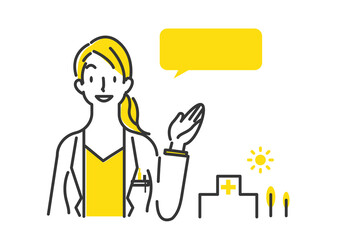 シンプルでお洒落な医師のイラスト素材　案内　アドバイス　吹き出し