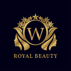 letter W with ladies face luxurious alphabet for bridal, wedding, beauty care logo, personal branding image, make up artist, or any other royal brand and company