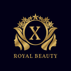 letter X with ladies face luxurious alphabet for bridal, wedding, beauty care logo, personal branding image, make up artist, or any other royal brand and company