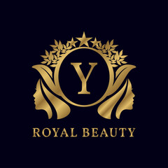 letter Y with ladies face luxurious alphabet for bridal, wedding, beauty care logo, personal branding image, make up artist, or any other royal brand and company