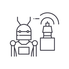 Robot automation icon, linear isolated illustration, thin line vector, web design sign, outline concept symbol with editable stroke on white background.