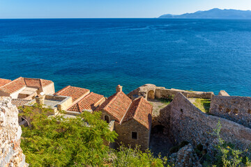 Obraz premium View of the medieval castle of Monemvasia, Lakonia, Peloponnese, Greece