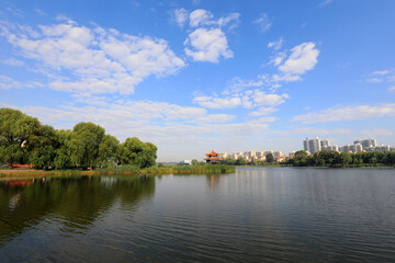 Fototapeta na wymiar Waterfront City Scenery, Luannan County, Hebei Province, China