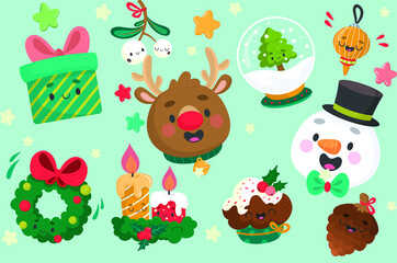 Christmas-element-collection-blue-background | Vector illustration EPS 10.