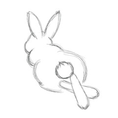Vector Illustration of a Beautiful and Adorable Fluffy Bunny for Children. Cute White Rabbit Tail. Free Hand Draw. Kids style. Freehand Drawing. Linear Sketch. Stylized Cartoon Animal.