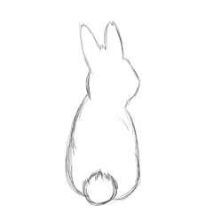 Vector Illustration of a Beautiful and Adorable Fluffy Bunny for Children. Cute White Rabbit Tail. Free Hand Draw. Kids style. Freehand Drawing. Linear Sketch. Stylized Cartoon Animal.

