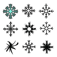Snowflake doodle Christmas Xmas decoration icon logo sign Happy New Year symbol emblem Hand drawn set Cartoon winter children's style Fashion print clothes apparel greeting invitation card cover flyer