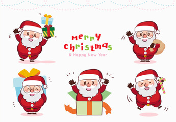 Merry Christmas Santa Claus Gift Box Drawing Cartoon Illustration Vector