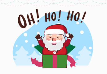 Merry Christmas Santa Claus Gift Box Drawing Cartoon Illustration Vector