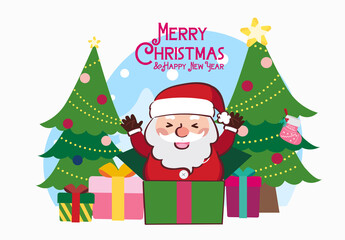 Merry Christmas Santa Claus Gift Box Drawing Cartoon Illustration Vector
