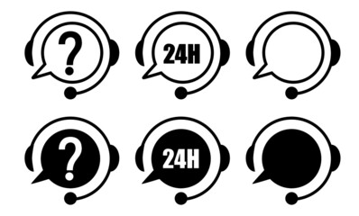 Support service. Vector isolated icons. Customer support black vector icon signs. Call center symbols. Service concept symbols.