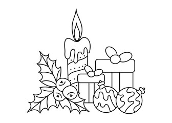 Winter Christmas Doodle coloring book for kids. Hand-drawn sketch . New year's vector composition.